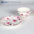 Nouvelle conception Peinture Pink Decal WholeSale Bone Chine Tea Cup et Saucer